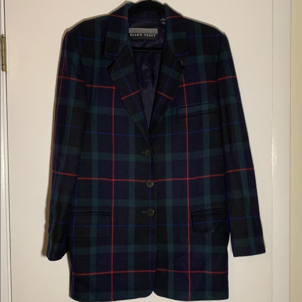 Ellen Tracy Navy and Red Checkered Blazer